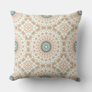 Modern Orange and Green Mandala Pattern Cushion