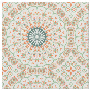 Modern Orange and Green Mandala Pattern Fabric