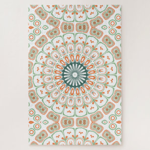 Modern Orange and Green Mandala Pattern Jigsaw Puzzle