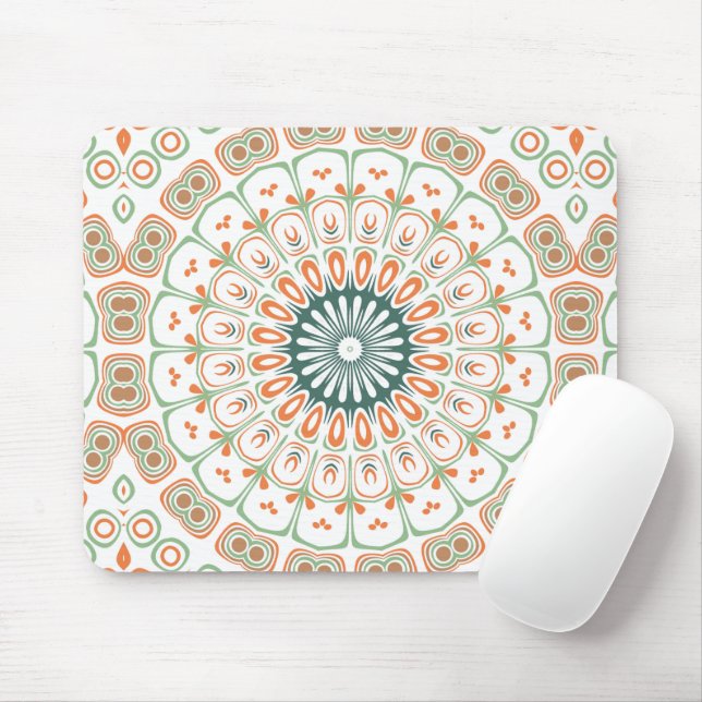 Modern Orange and Green Mandala Pattern Mouse Pad (With Mouse)