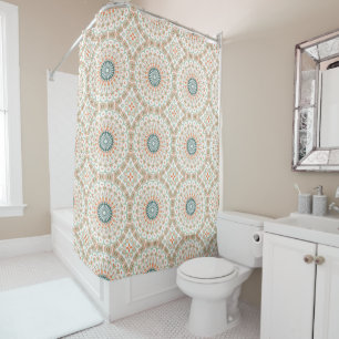 Modern Orange and Green Mandala Pattern Shower Curtain