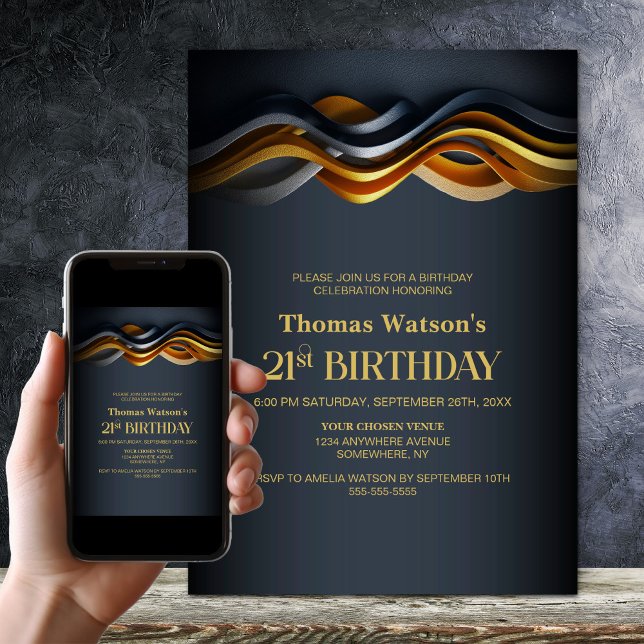 Modern Orange and Grey 21st Birthday Party Invitation (Creator Uploaded)