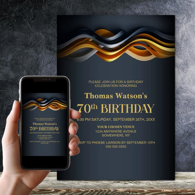 Modern Orange and Grey 70th Birthday Party Invitation (Creator Uploaded)