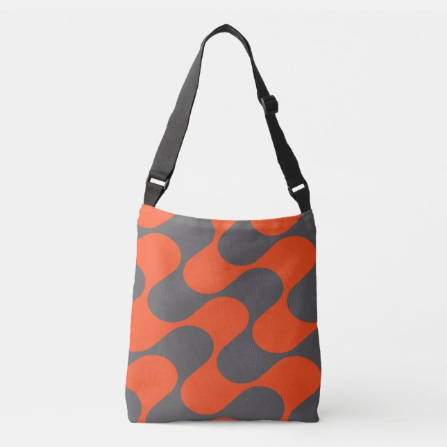 Modern Orange And Grey Abstract Geometric Pattern Crossbody Bag (Front)