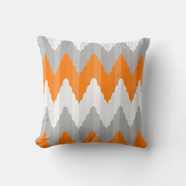 Modern Orange And Grey Chevron  Striped Pattern Cushion (Front)