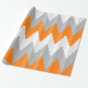 Modern Orange And Grey Chevron Striped Pattern Wrapping Paper