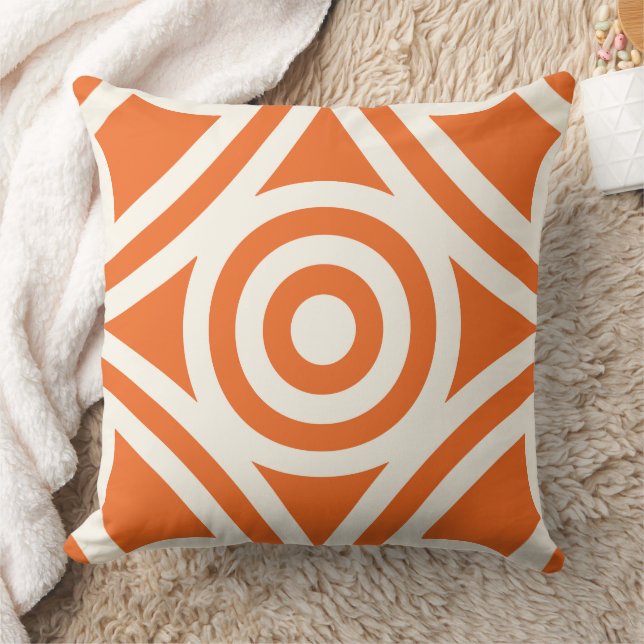 Modern Orange and Ivory Circle Diamond Pillow (Blanket)