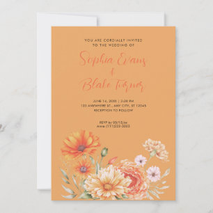 Modern Orange and Pink Garden Orange Wedding Invitation