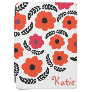Modern Orange and Red Floral Personalised iPad Air Cover