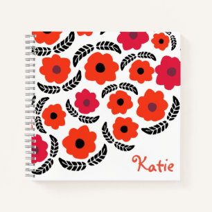 Modern Orange and Red Floral Personalised Notebook