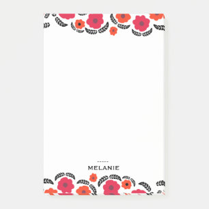Modern Orange and Red Floral Personalised Post-it Notes