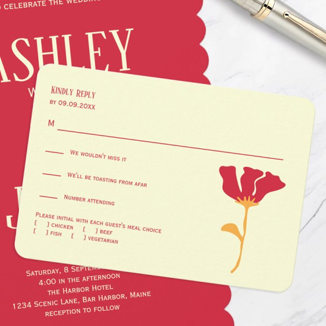 Modern Orange and Red Wedding RSVP Card (Creator Uploaded)