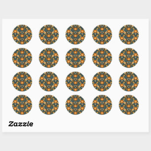 Modern Orange and Teal Floral Design Classic Round Sticker