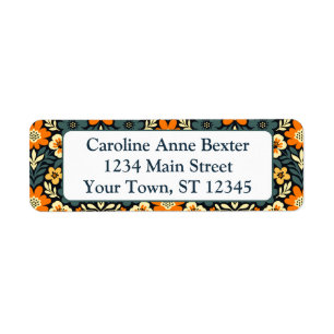 Modern Orange and Teal Floral Design Return Address Label