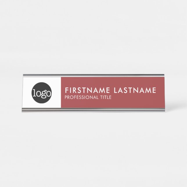 Modern Orange and White - Add Logo, Name, Title Desk Name Plate (Front)