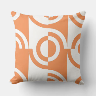 Modern Orange and White Circular Fragments Cushion