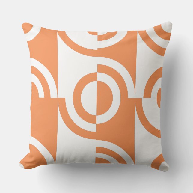Modern Orange and White Circular Fragments Cushion (Front)