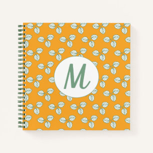 Modern Orange and White Leaf Pattern Monogram Notebook