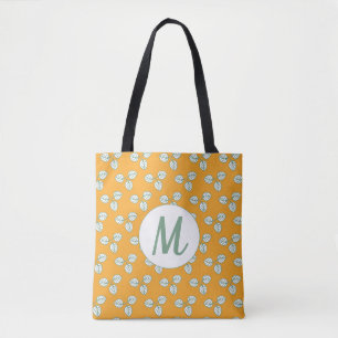 Modern Orange and White Leaf Pattern Monogram Tote Bag