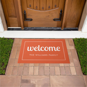 Modern Orange and White Personalised Welcome Doormat