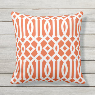 Modern Orange and White Trellis Pattern Cushion