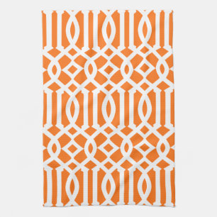 Modern Orange and White Trellis Pattern Tea Towel