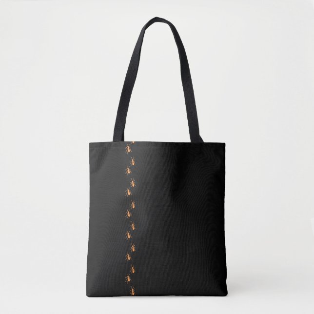 Modern Orange Ant Pattern On Black Tote Bag (Front)