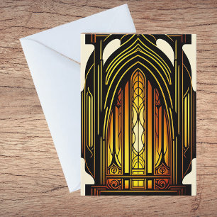 Modern Orange Art Nouveau Stained Glass Thank You Card