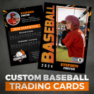 Modern Orange Baseball Player Trading Card Stats
