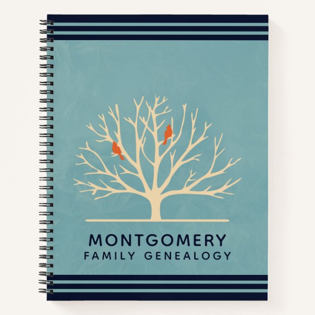 Modern Orange Birds in a Large Tree Genealogy Notebook (Front)