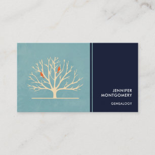 Modern Orange Birds in a Large Tree Illustration Business Card