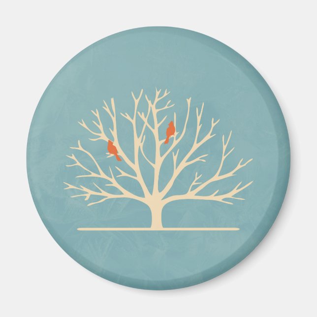Modern Orange Birds in a Large Tree Illustration Magnet (Front)