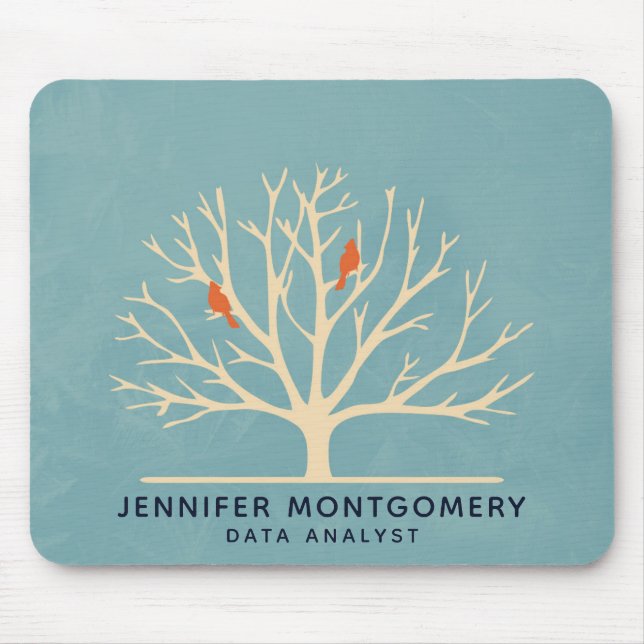 Modern Orange Birds in a Large Tree Illustration Mouse Pad (Front)