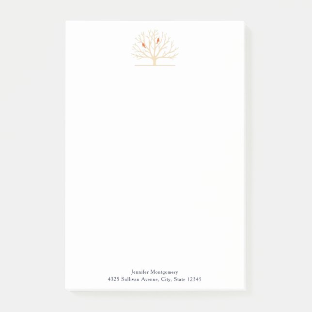 Modern Orange Birds in a Large Tree Illustration Post-it Notes (Front)