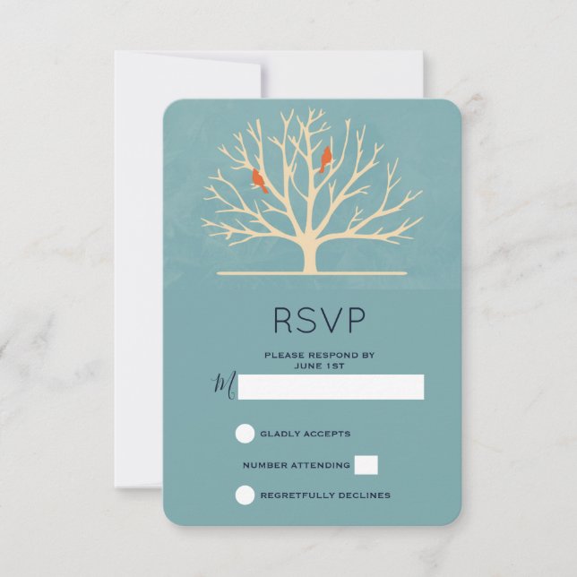 Modern Orange Birds in a Large Tree RSVP (Front)