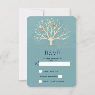 Modern Orange Birds in a Large Tree RSVP Card
