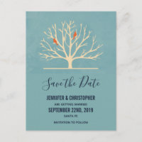 Modern Orange Birds in a Large Tree Save the Date