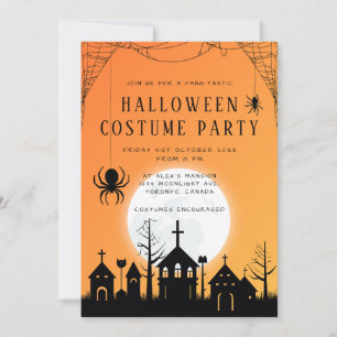 Modern Orange Black Adult Halloween Costume Party Invitation