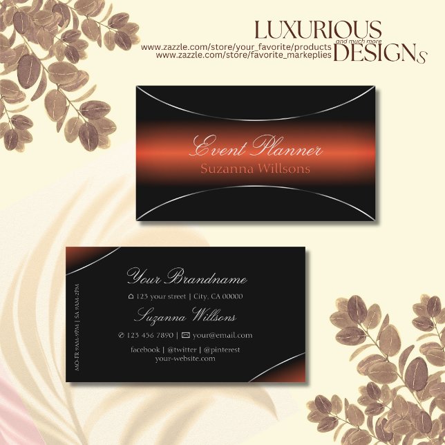 Modern Orange Black Gradient with Silver Border Business Card (Creator Uploaded)
