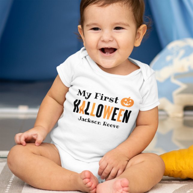 Modern Orange Black My First Halloween with Name Baby Bodysuit (Creator Uploaded)