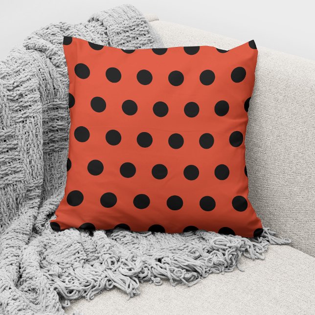 Modern Orange Black Polka Dots Pattern Cushion (Creator Uploaded)