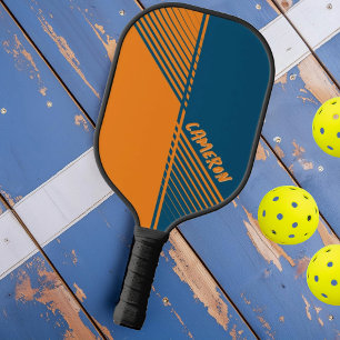 Modern Orange Blue Sports Split Fade with Name Pickleball Paddle