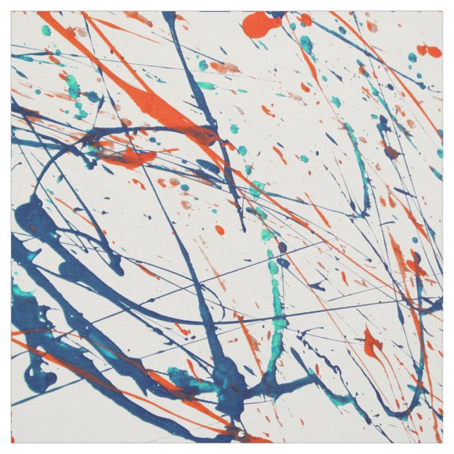 Modern orange blue teal watercolor splatters fabric (Swatch)