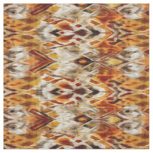 Modern Orange Boho Tribal Ikat Pattern Fabric