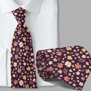 Modern orange burgundy watercolor flowers necktie