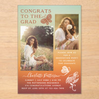 Modern Orange Butterfly Photo Graduation Party