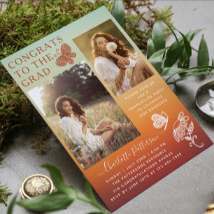Modern Orange Butterfly Photo Graduation Party Invitation
