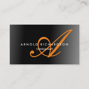 Modern Orange Calligrahy Monogram Grey Trendy Business Card