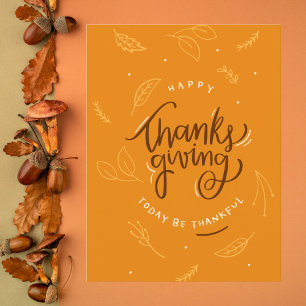 Modern Orange Calligraphy Thanksgiving Postcard