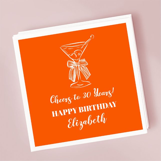 Modern Orange Cheers to 30 years Birthday Napkin (Creator Uploaded)